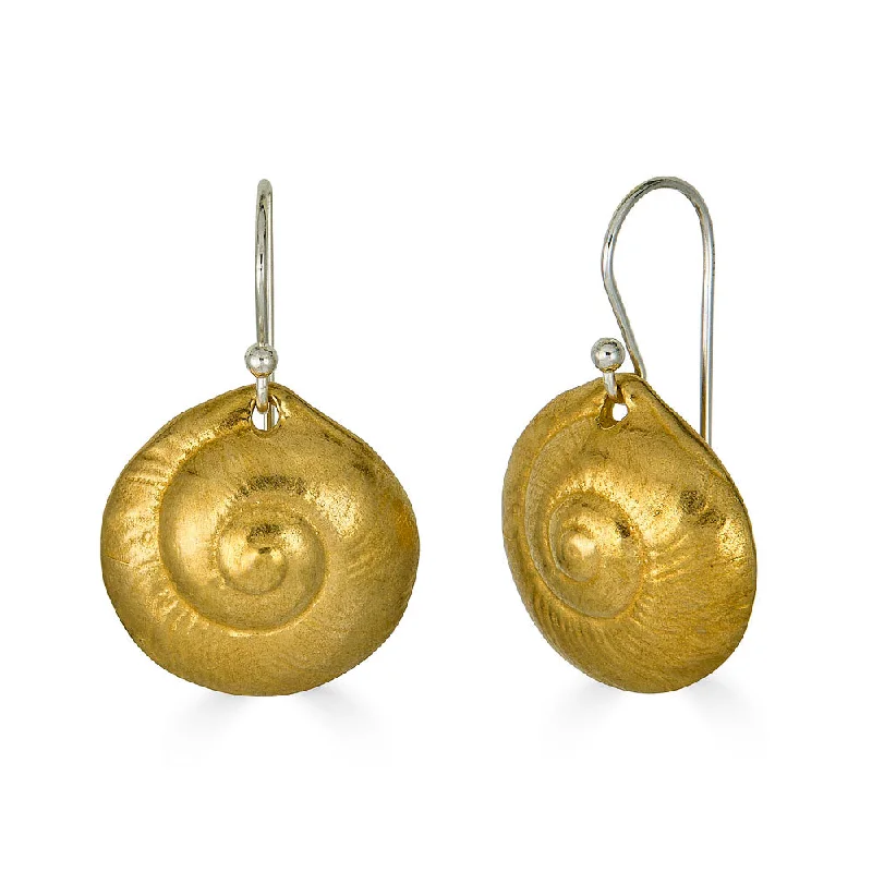 Women's gemstone earrings-Small Moon Snail Dangles, Brass