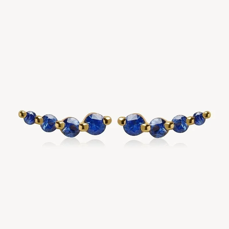 Women's threader earrings-Curved Sapphire Studs