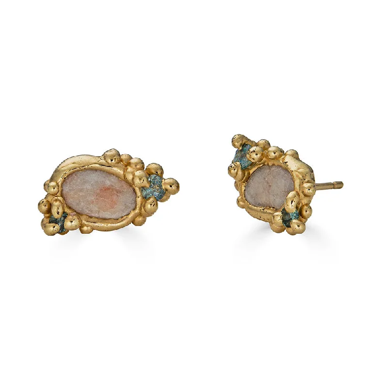 Women's unique earrings-Beach Stone Froth Studs, 14k