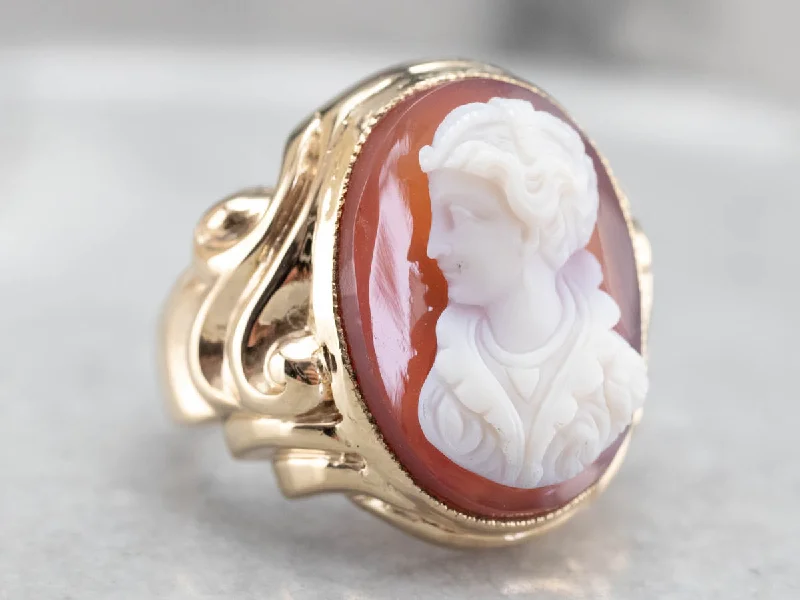 Women's Buddha rings-Ornate Sardonyx Cameo Gold Statement Ring