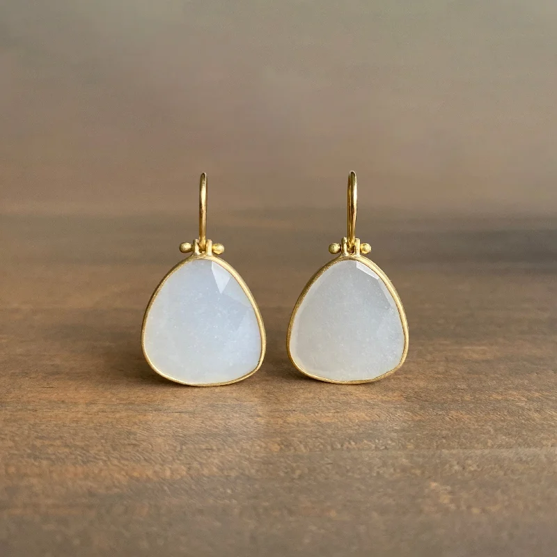 Women's ethical earrings-Rose Cut Moonstone Pear Earrings