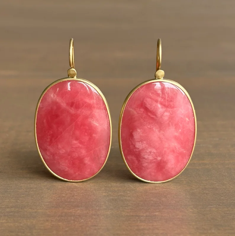 Women's clip-on earrings-Large Oval Rhodonite Sorbet Earrings