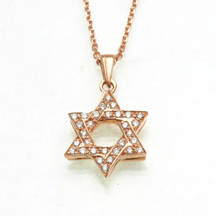 Women's name necklaces-14k Rose Gold Diamond Jewish Star of David Pendant 0.32 carats Necklace