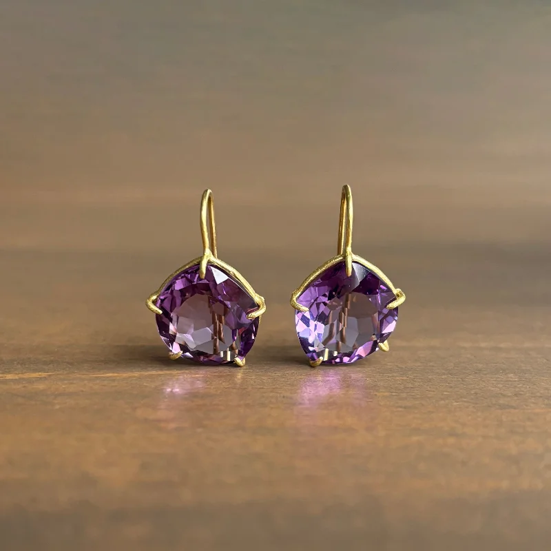 Women's spiritual earrings-Asymetrical Violet Amethyst Petal Earrings