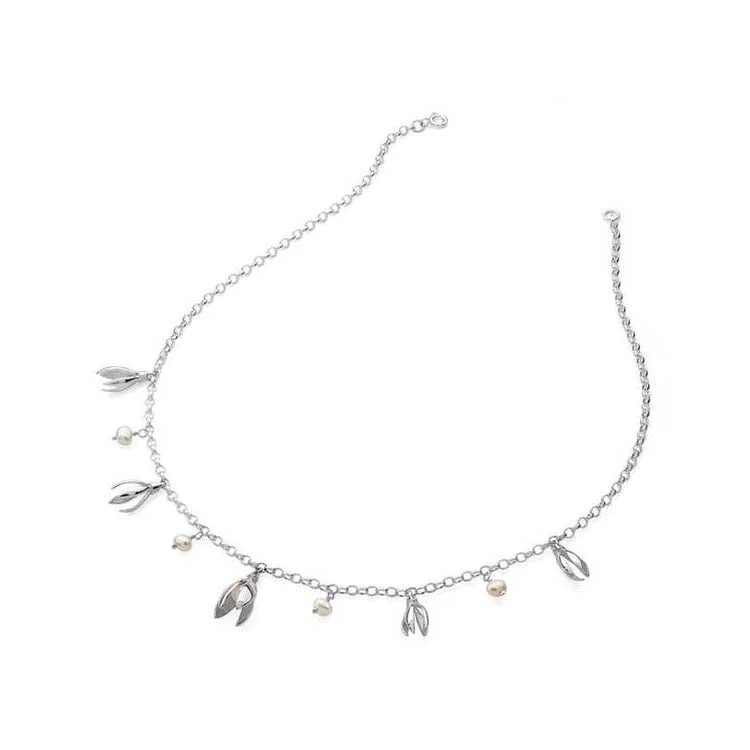 Women's pearl necklaces-Silver Snowdrop Necklace-N17115