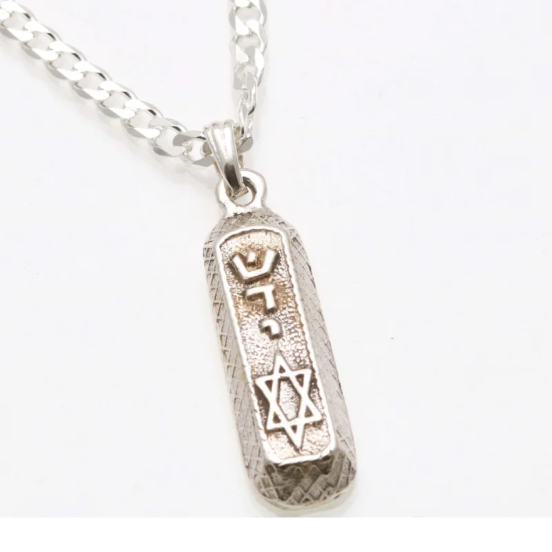 Women's formal necklaces-Sterling Silver Mezuzah Necklace Shadai Star Solid