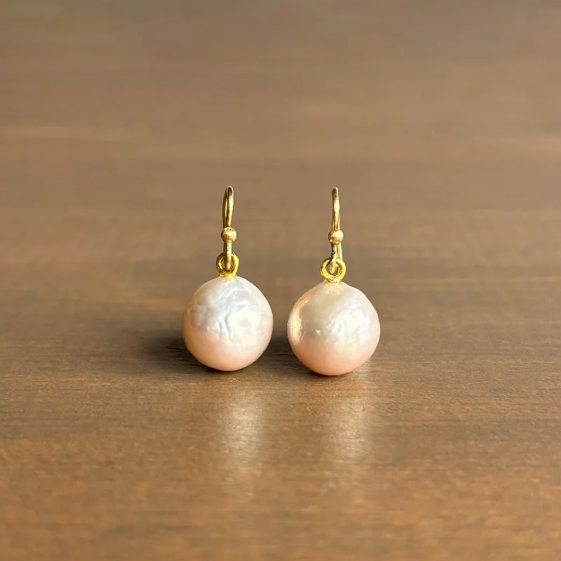 Women's holiday earrings-Round Baroque Freshwater Pearl Earrings