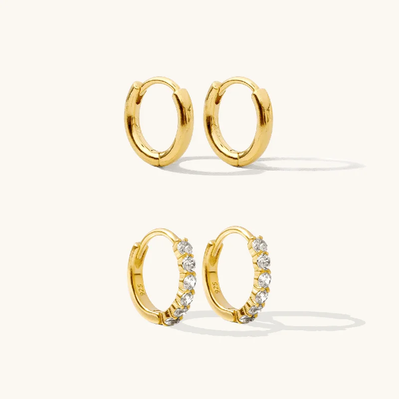 Women's art deco earrings-Huggie Hoop Earrings Set