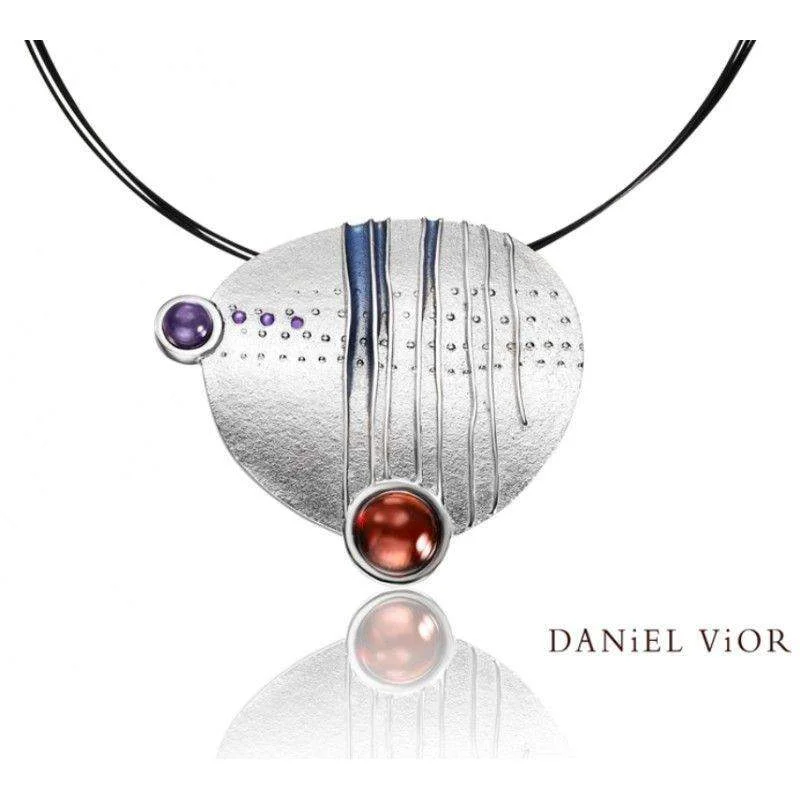 Women's party necklaces-Encreuat Garnet/Amethyst Blue Enamel Necklace - 766660