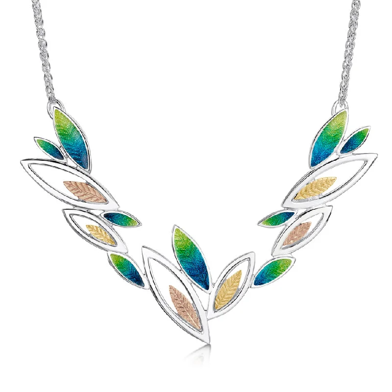 Women's geometric necklaces-Seasons Sterling Silver and Gold Leaf Necklet - SYR-ENX266