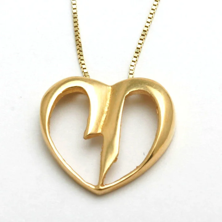 Women's Buddha necklaces-14k Yellow Gold Heart Chai Pendant Necklace