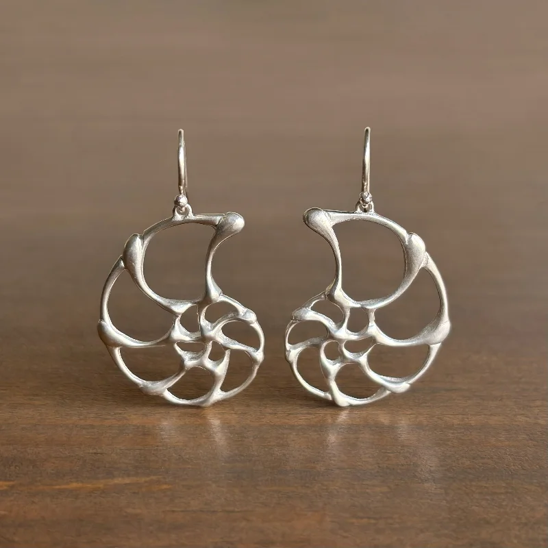 Women's diamond earrings-Small Silver Ammonite Earrings