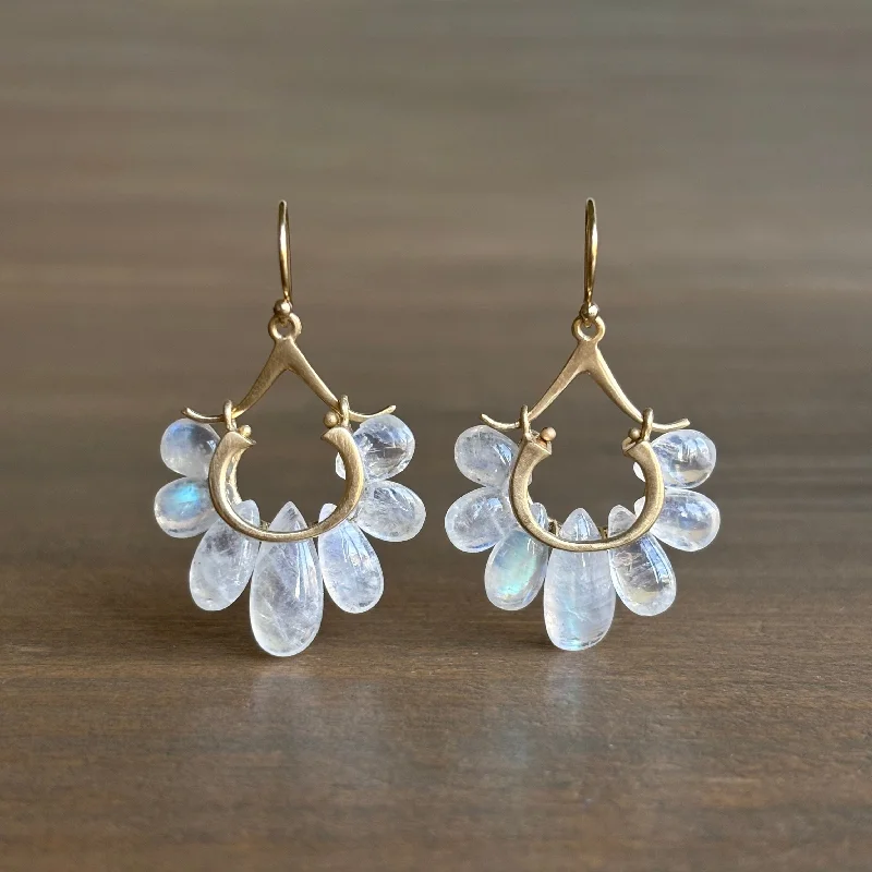 Women's nickel-free earrings-Small Rainbow Moonstone Peacock Earrings