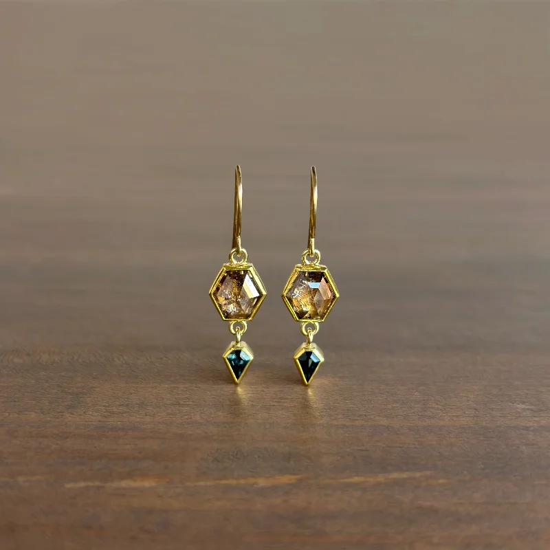 Women's bohemian earrings-Brown Diamond & Montana Sapphire Earrings