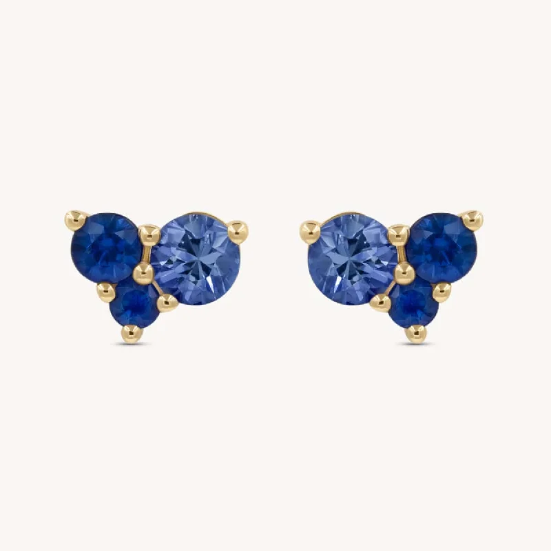 Women's beaded earrings-Large Sapphire Ocean Trio Studs