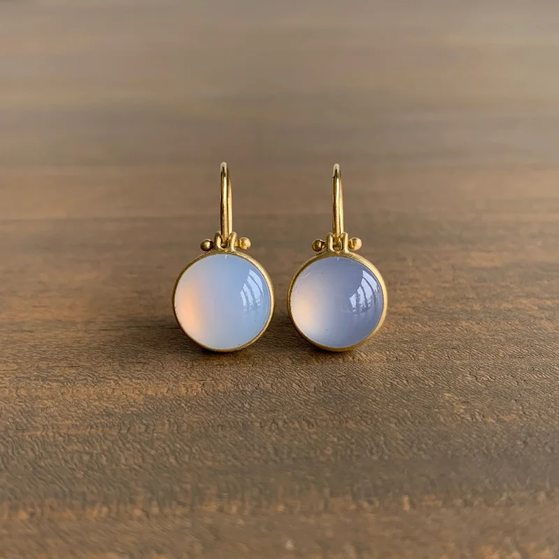 Women's Valentine's Day earrings-Round Chalcedony Cabochon Earrings