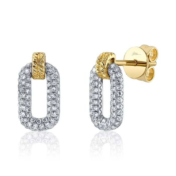 Women's casual earrings-Shy Creation Diamond Door-Knocker Earrings in 14K White and Yellow Gold