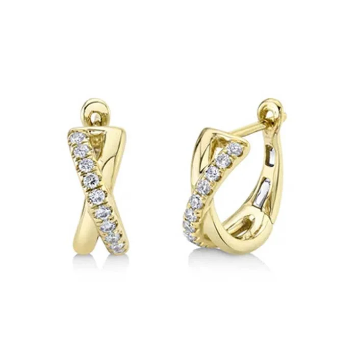 Women's ruby earrings-Shy Creation .25CTW Diamond "X" Shaped Huggie Earrings in 14K Yellow Gold