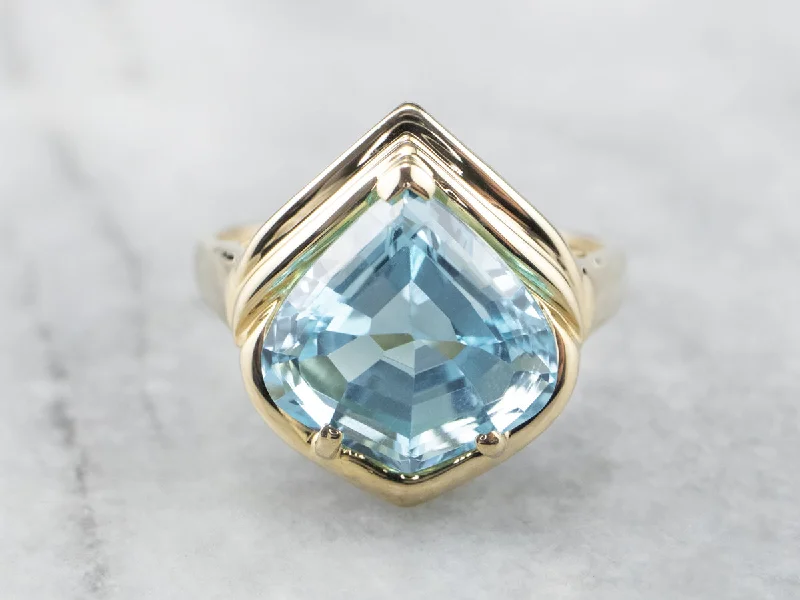 Women's charm rings-Fancy Cut Blue Topaz Gold Statement Ring