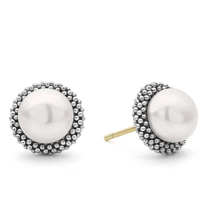 Women's gold-plated earrings-LAGOS 8MM Luna Pearl Stud Earring in Sterling Silver