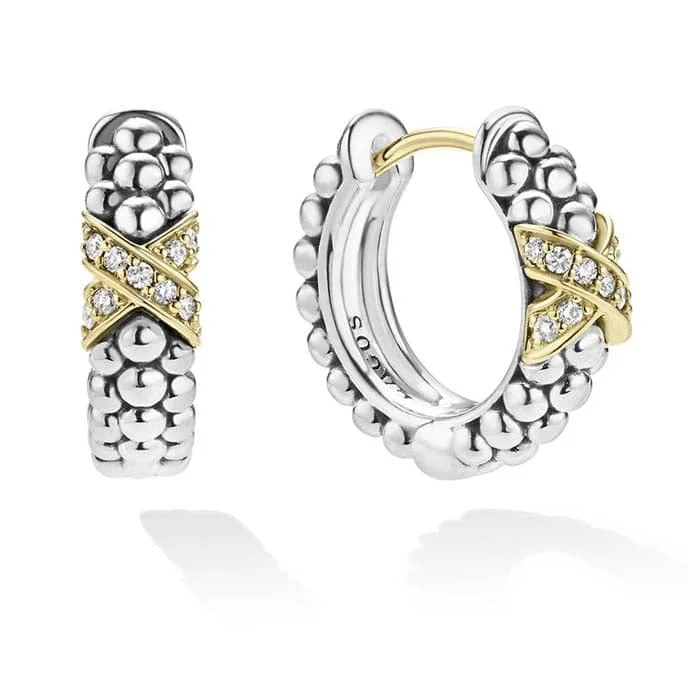 Women's threader earrings-LAGOS Diamond Huggie Earrings in Sterling Silver and 18K Yellow Gold