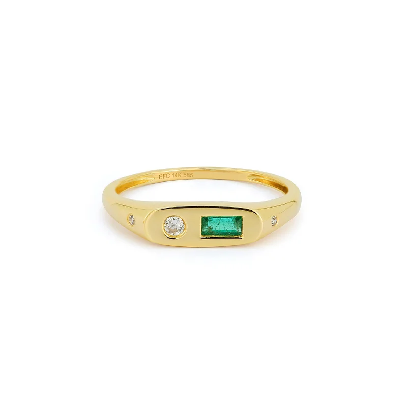 Women's vintage-inspired rings-14ky Diamond & Emerald Treasure Ring by EF Collection