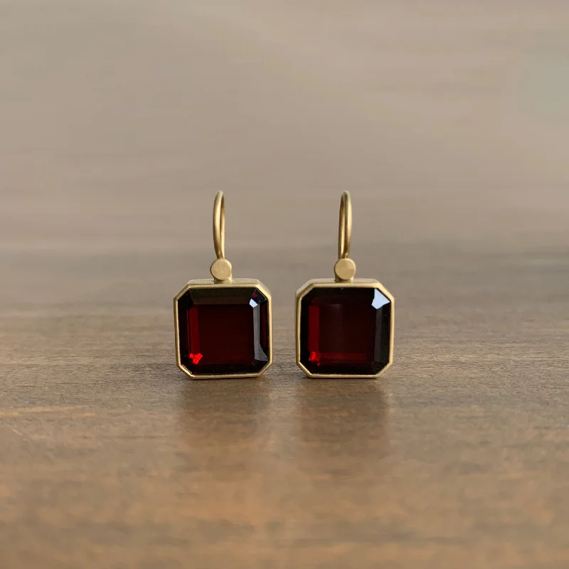 Women's luxury brand earrings-Garnet Octagon Cube Earrings