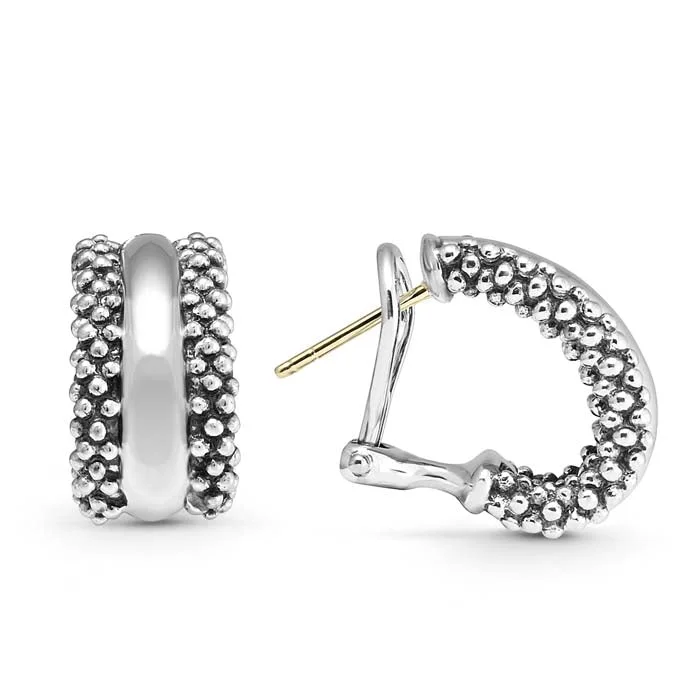 Women's holiday earrings-LAGOS Caviar Silver Station Hoop Earrings in Sterling Silver