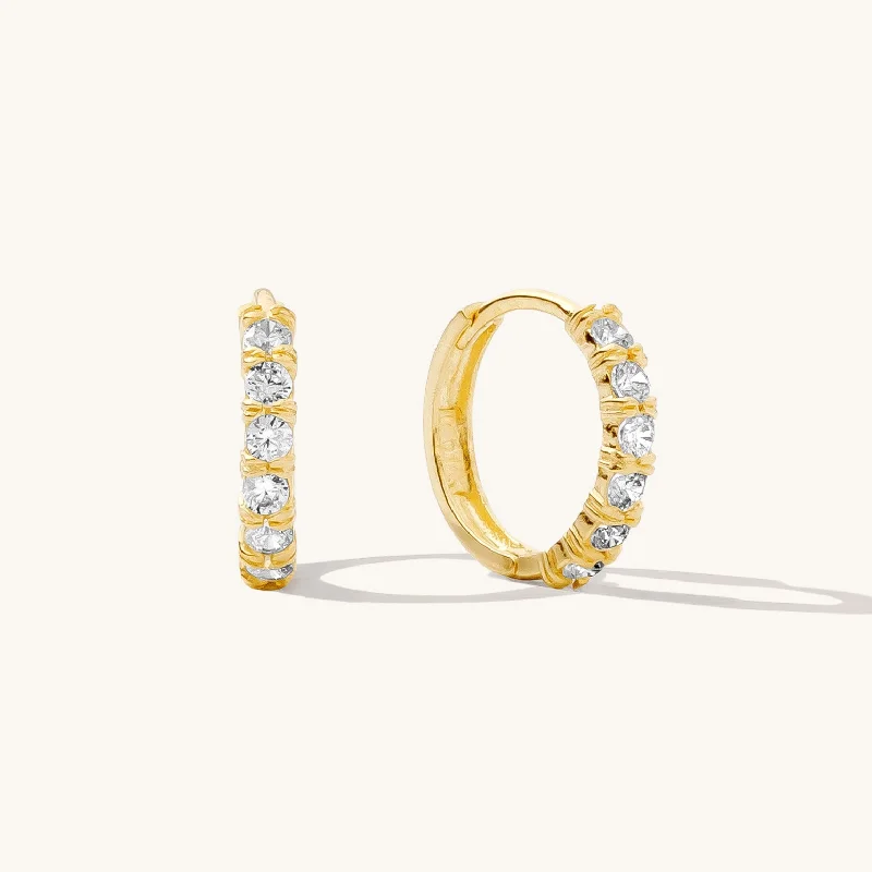 Women's hypoallergenic earrings-Classic CZ Huggie Hoop Earrings - 14k Solid Gold