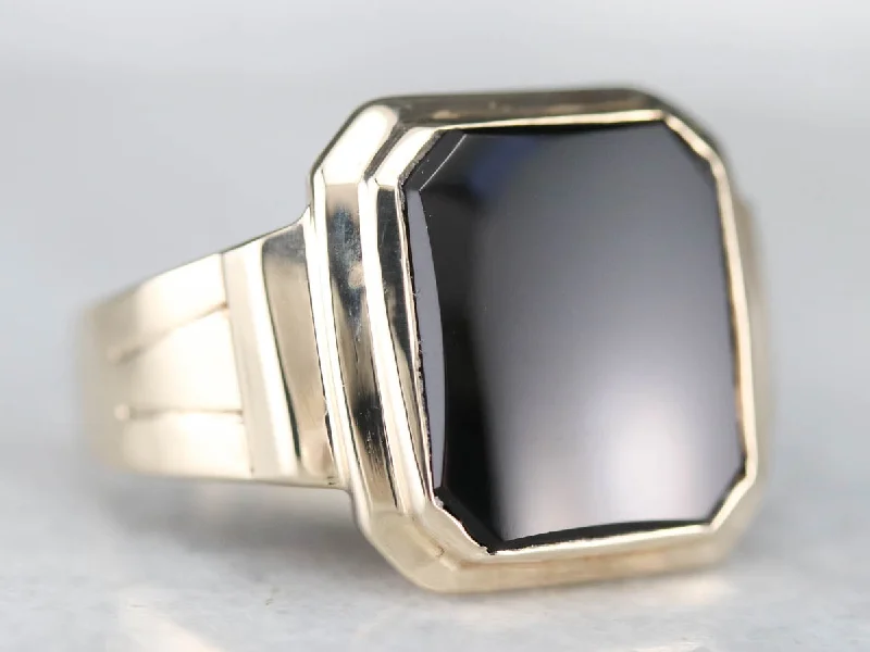 Women's holiday rings-Retro Men's Black Onyx Statement Ring