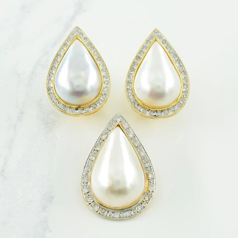 Women's family rings-Mabe Pearl & Diamond Pendant & Earring Set | 16.00ctw, 0.75ctw |