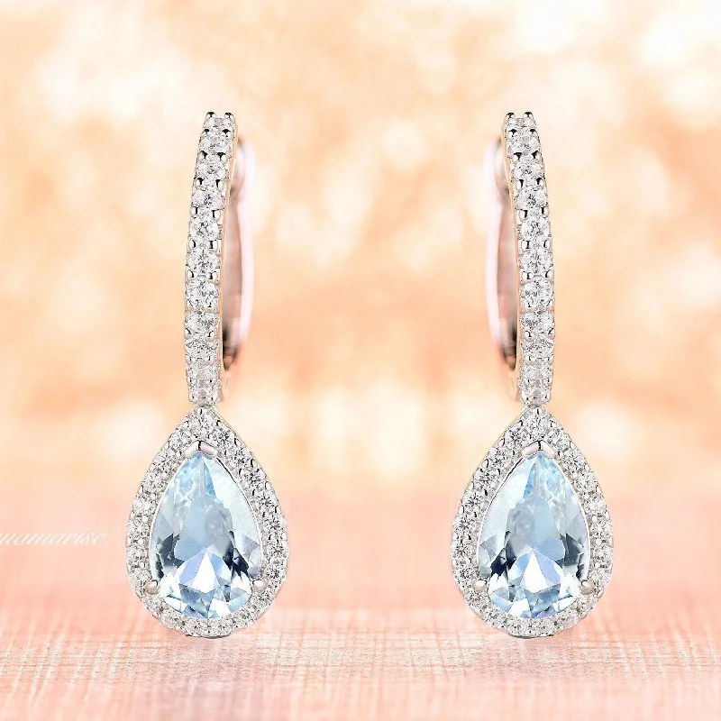 Women's bridal earrings-Vera Aquamarine Earrings- Sterling Silver