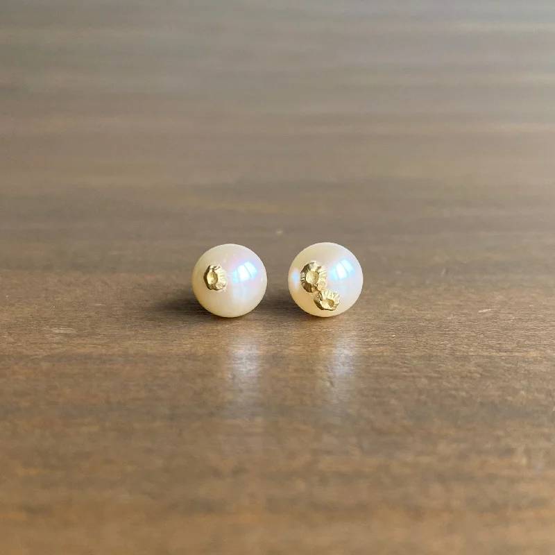 Women's silver earrings-Little Pearl Studs with Gold Barnacles