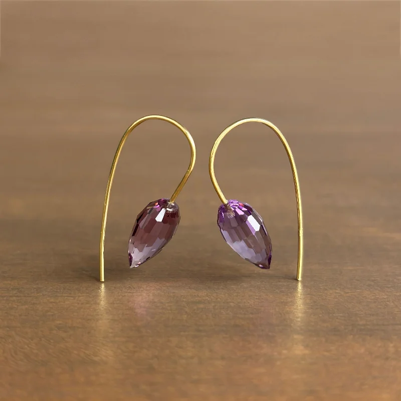 Women's sterling silver earrings-Faceted Amethyst Drop Earrings