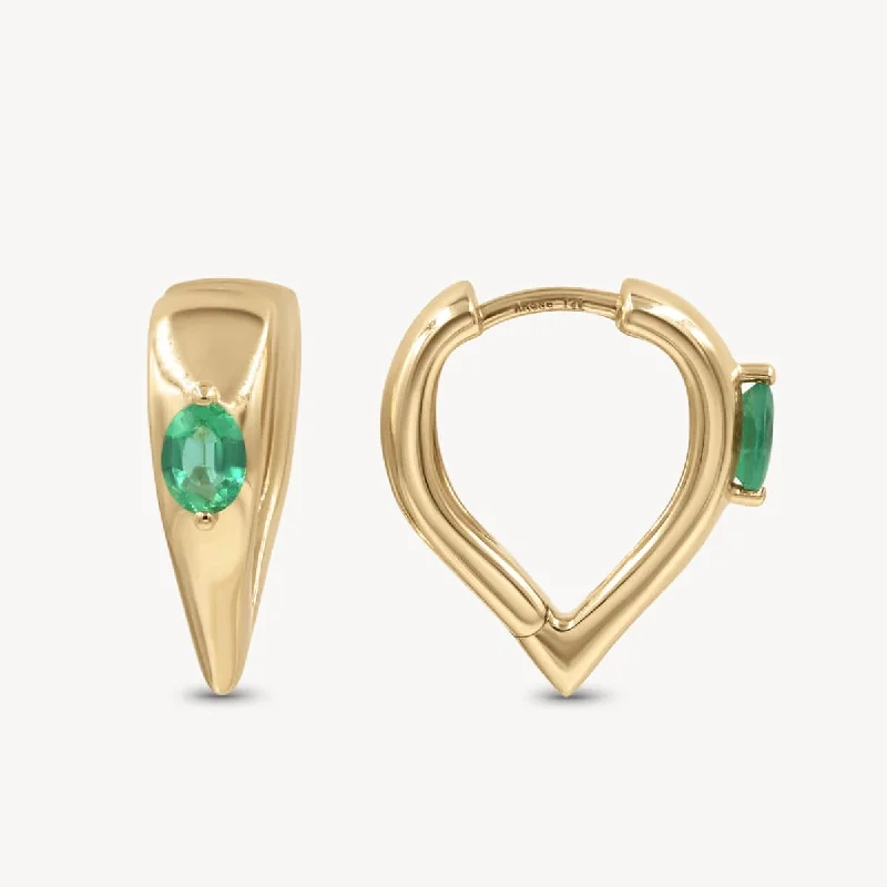 Women's travel earrings-Pointed Emerald Hoops