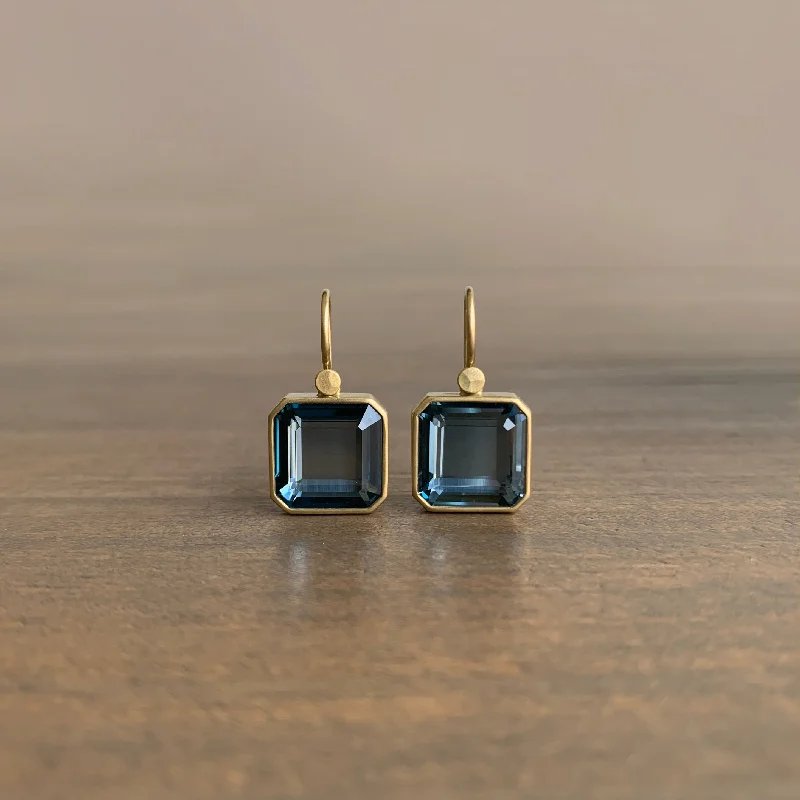 Women's bohemian earrings-London Blue Topaz Octagon Cube Drop Earrings