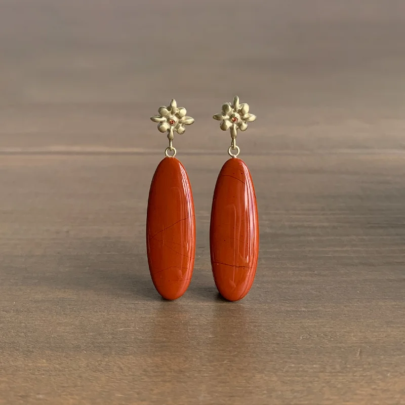 Women's unique earrings-Red Jasper Lily Drop Earrings