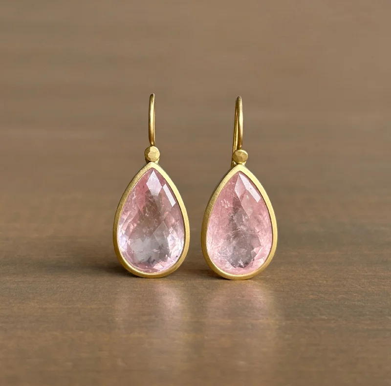 Women's stainless steel earrings-Checkered Morganite Teardrop Earrings