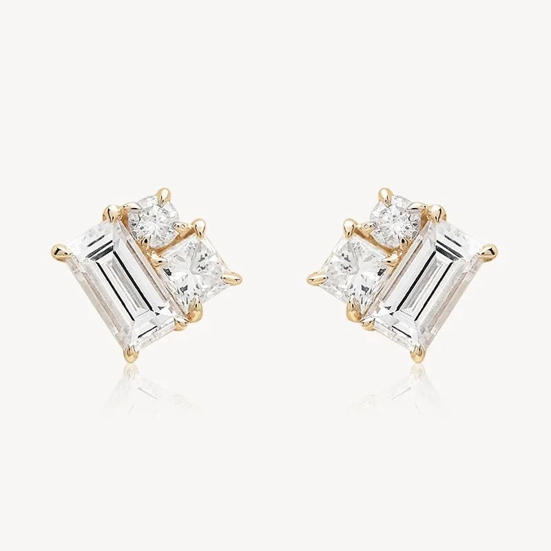 Women's alloy earrings-Geometric Diamond Studs