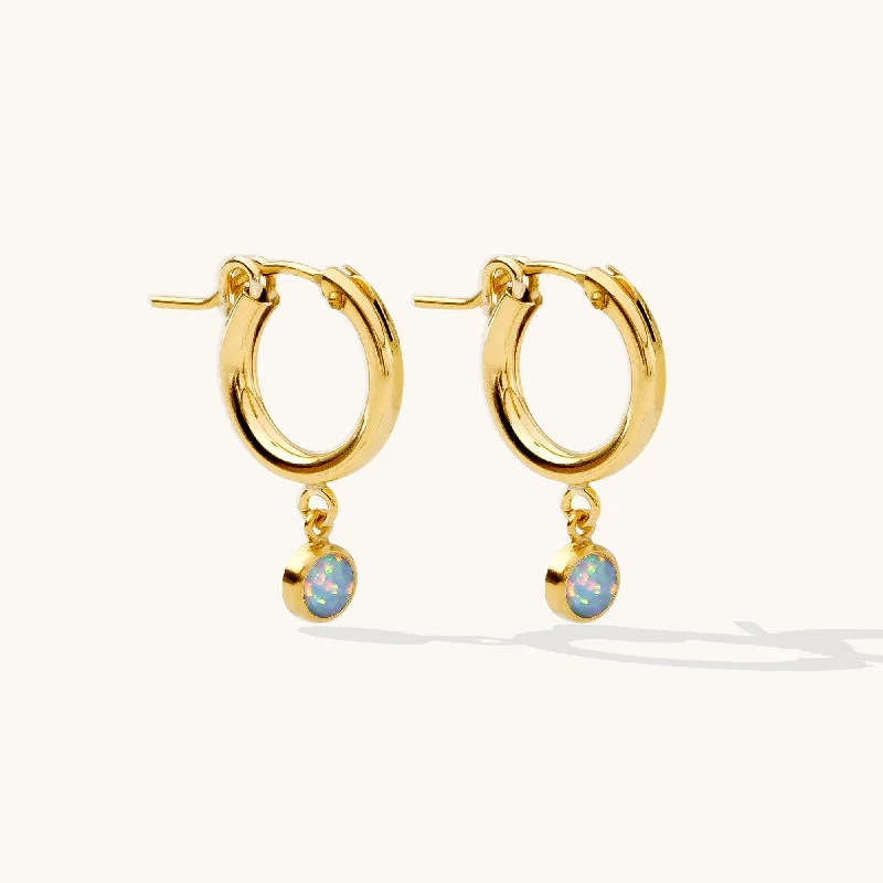 Women's hypoallergenic earrings-Tiny Opal Hoop Earrings