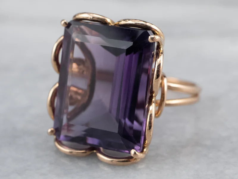 Women's casual rings-Rose Gold Amethyst Statement Ring