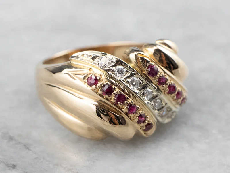 Women's diamond rings-Vintage Ruby and Diamond Statement Ring