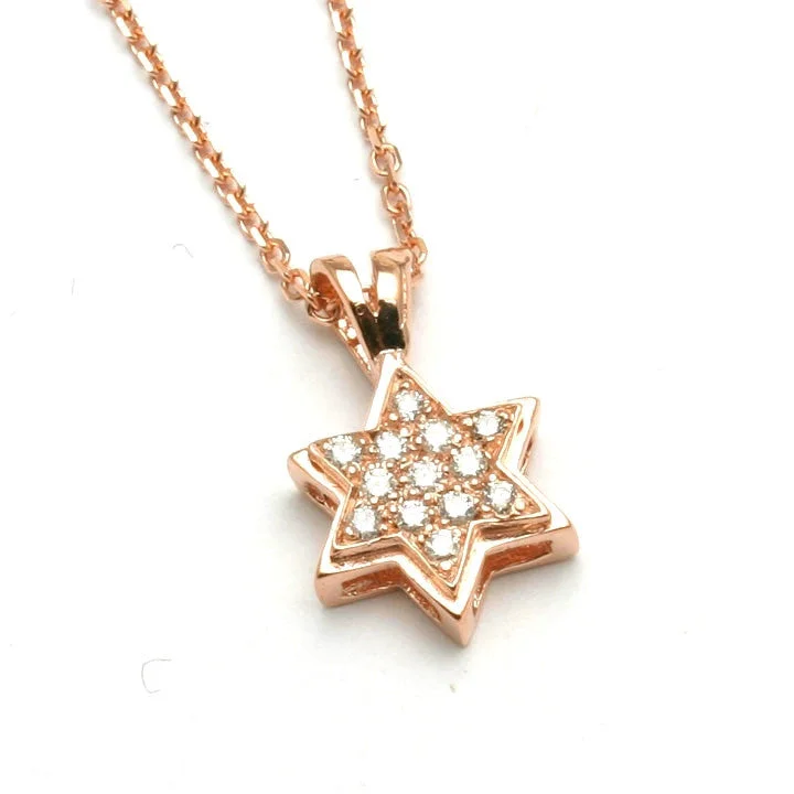 Women's travel necklaces-14k Rose gold Diamond small Jewish Star of David Necklace