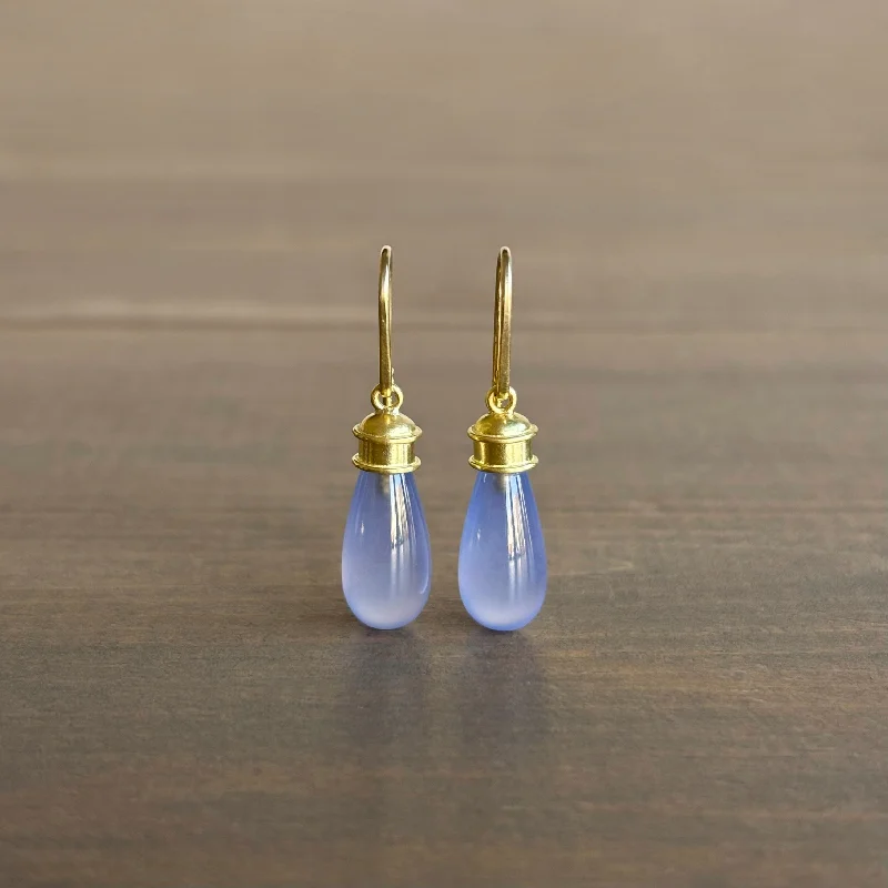 Women's pearl earrings-Blue Chalcedony Etruscan Drop Earrings