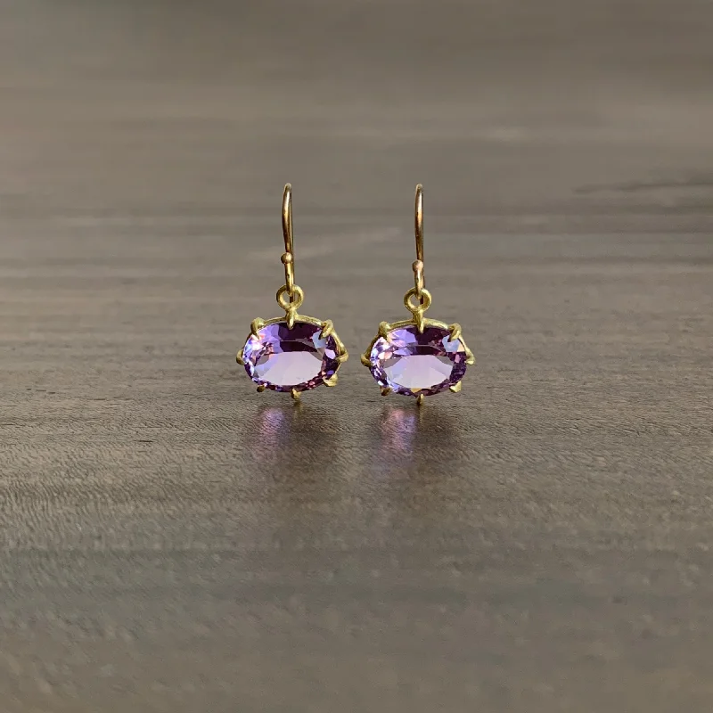 Women's stud earrings-Small Faceted Oval Lavender Amethyst Earrings