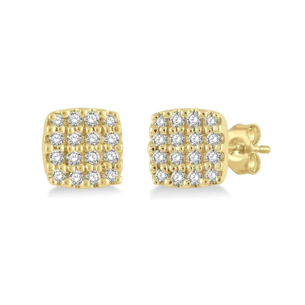 Women's stainless steel rings-1/8 ctw Cushion Shape Round Cut Diamond Petite Fashion Earring in 10K Yellow Gold