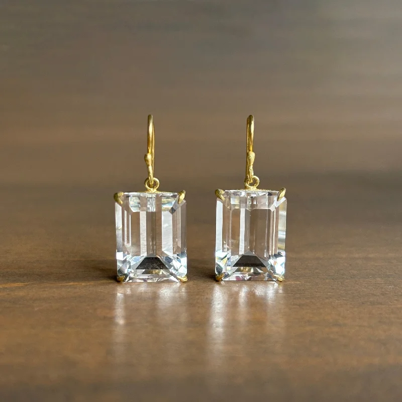 Women's fashion earrings-Medium Emerald Cut White Topaz Earrings