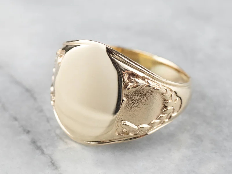 Custom women's rings-Vintage Gold Laurel Wreath Signet Ring