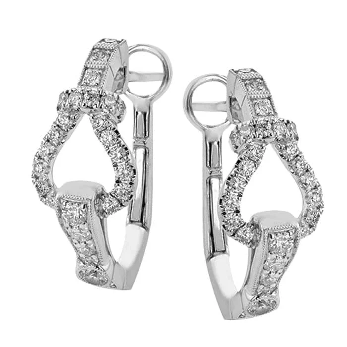 Women's stud earrings-Simon G. Diamond Buckle Hoop Earrings in 18K White Gold