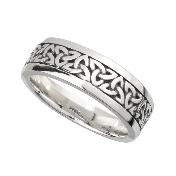 Women's vintage-inspired rings-Men's Sterling Silver Oxidized Celtic Trinity Knot Wedding Ring S21012